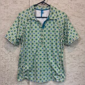GG Blue Women's Peacock Blue Lime Plaid Kalea Short Sleeve Golf Shirt Sz L Polo